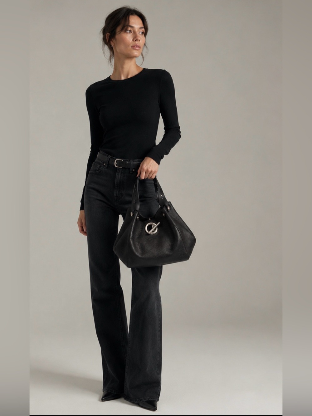 Alexander Wang Emile Perforated Leather Tote Black Pebbled Leather Bag